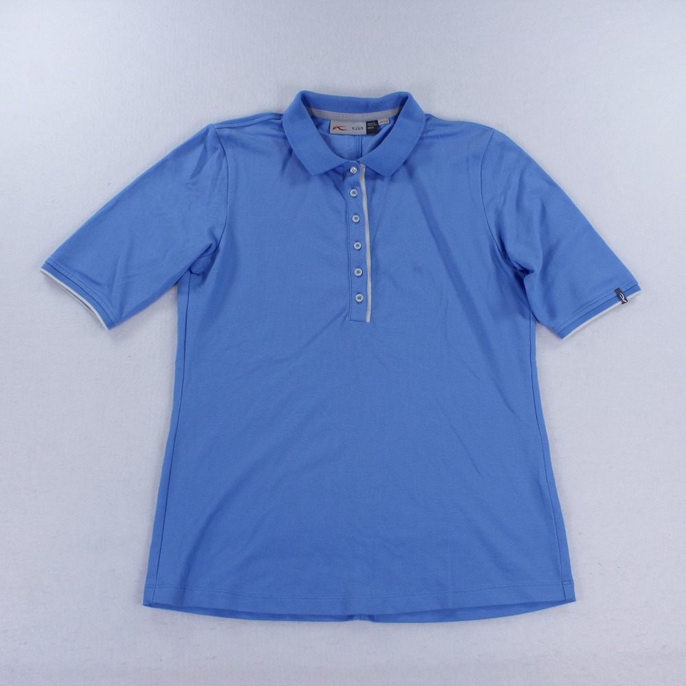 KJUS Women's Sanna 3/4 Sleeve Golf Polo Shirt Blue White Trim UPF 50+ Size 36 S